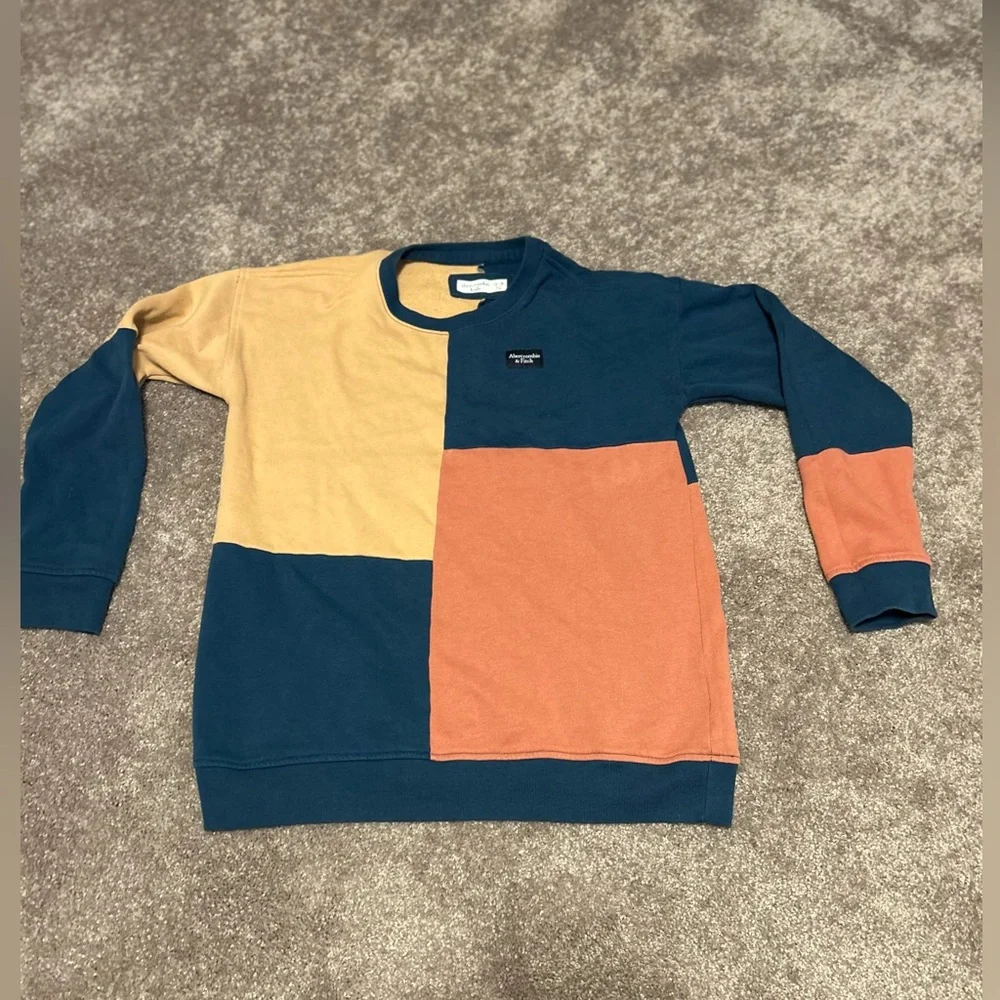 Abercrombie & Fitch Kids Colorblock Sweatshirt - Blue, Tan, Orange sz:15/16 or s